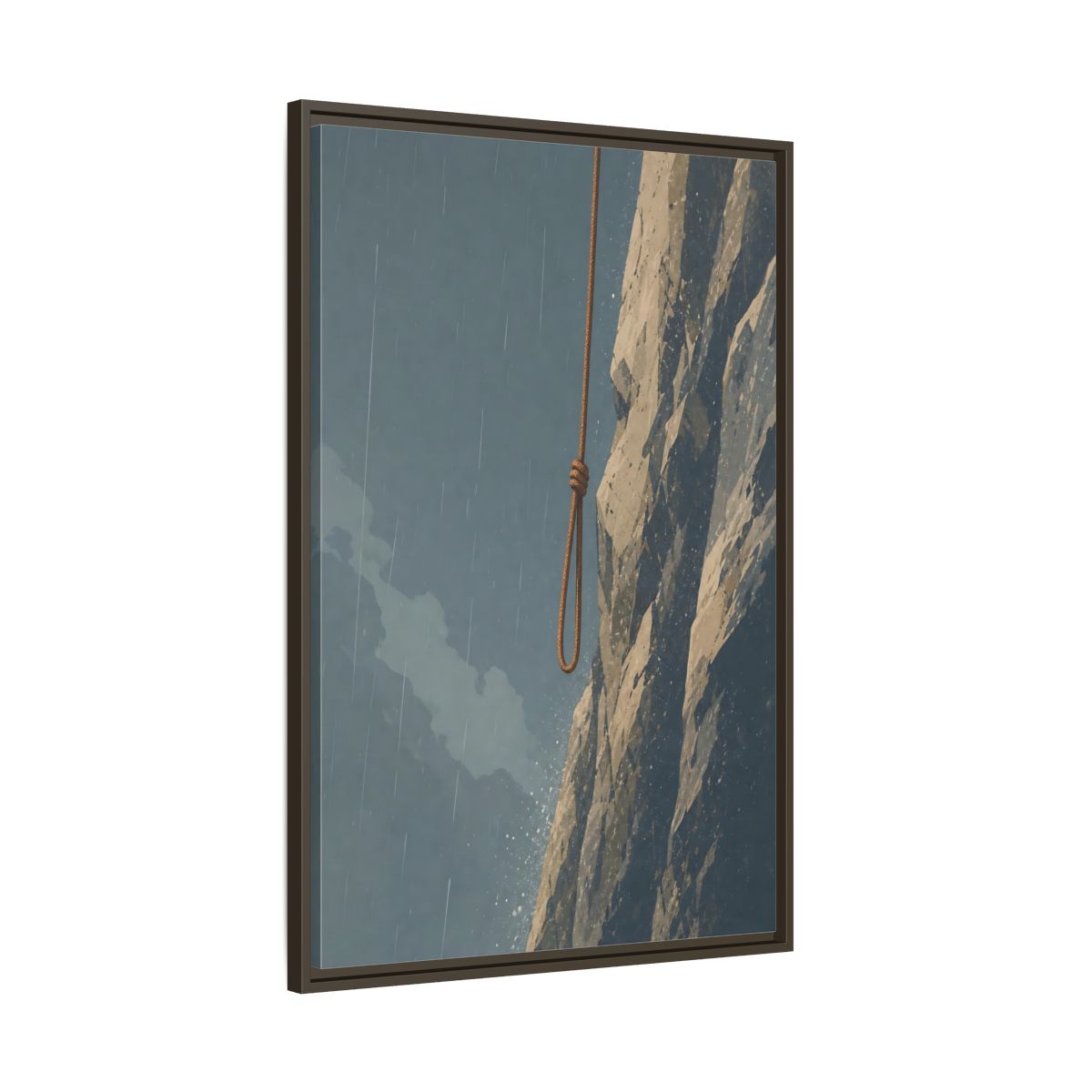 Main Mockup. Looped Rope Over Cliff shown as framed canvas print