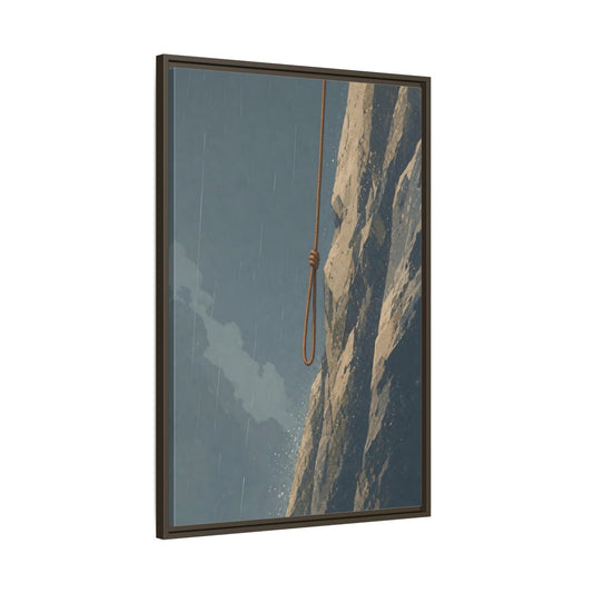 Main Mockup. Looped Rope Over Cliff shown as framed canvas print