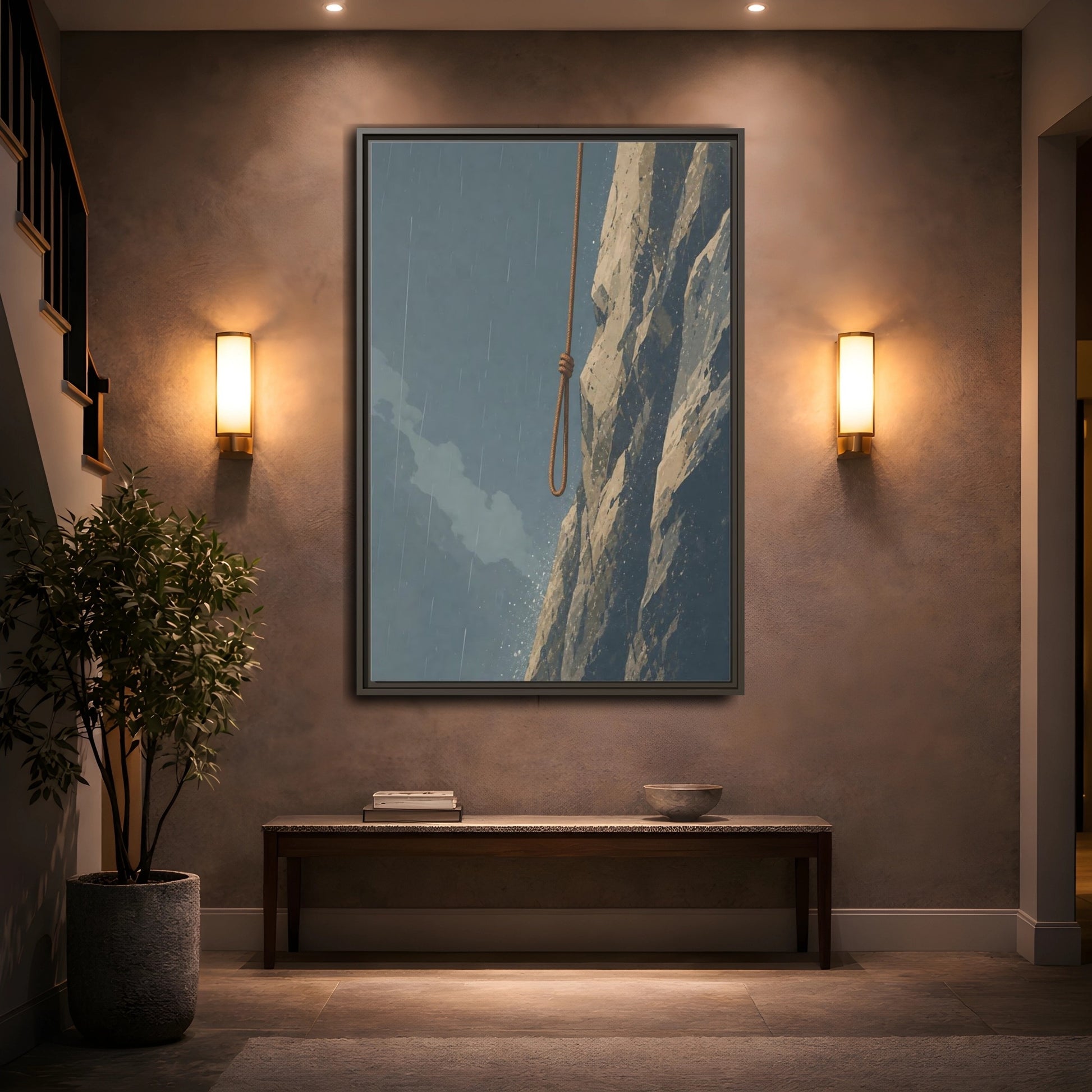 Mockup 2. Looped Rope Over Cliff shown as framed canvas print