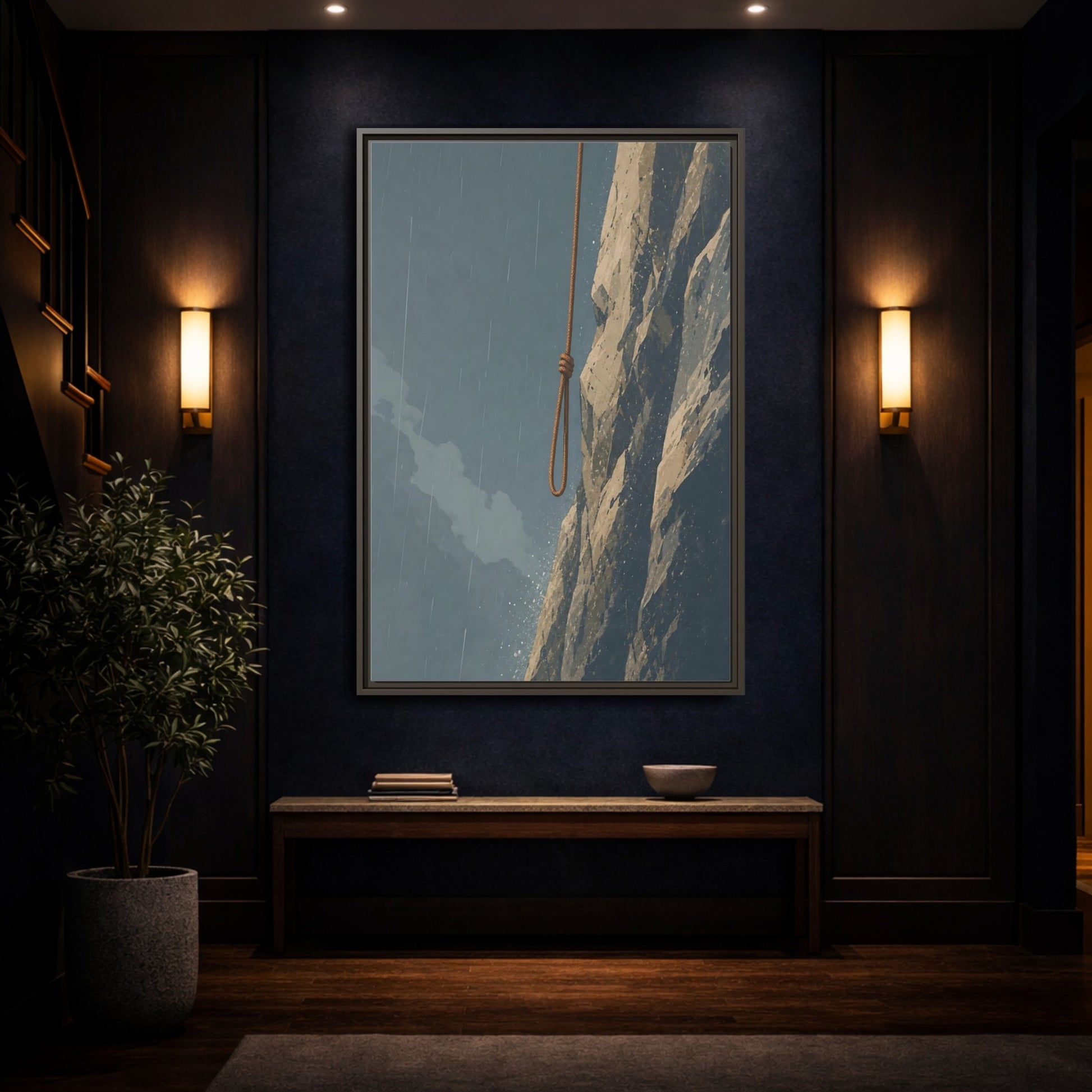 Mockup 4. Looped Rope Over Cliff shown as framed canvas print