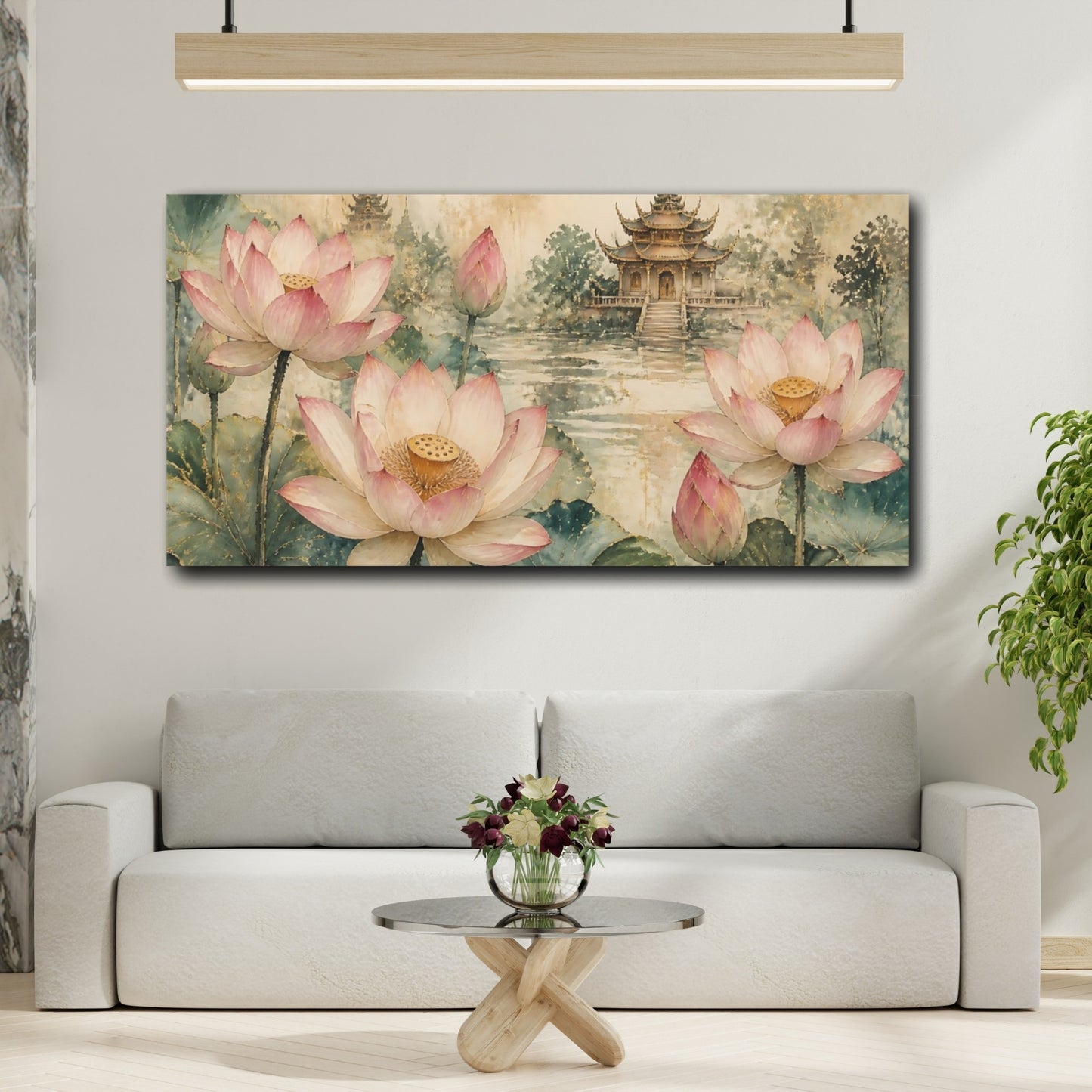 Mockup 2. Lotus Blossoms By Temple shown as canvas print