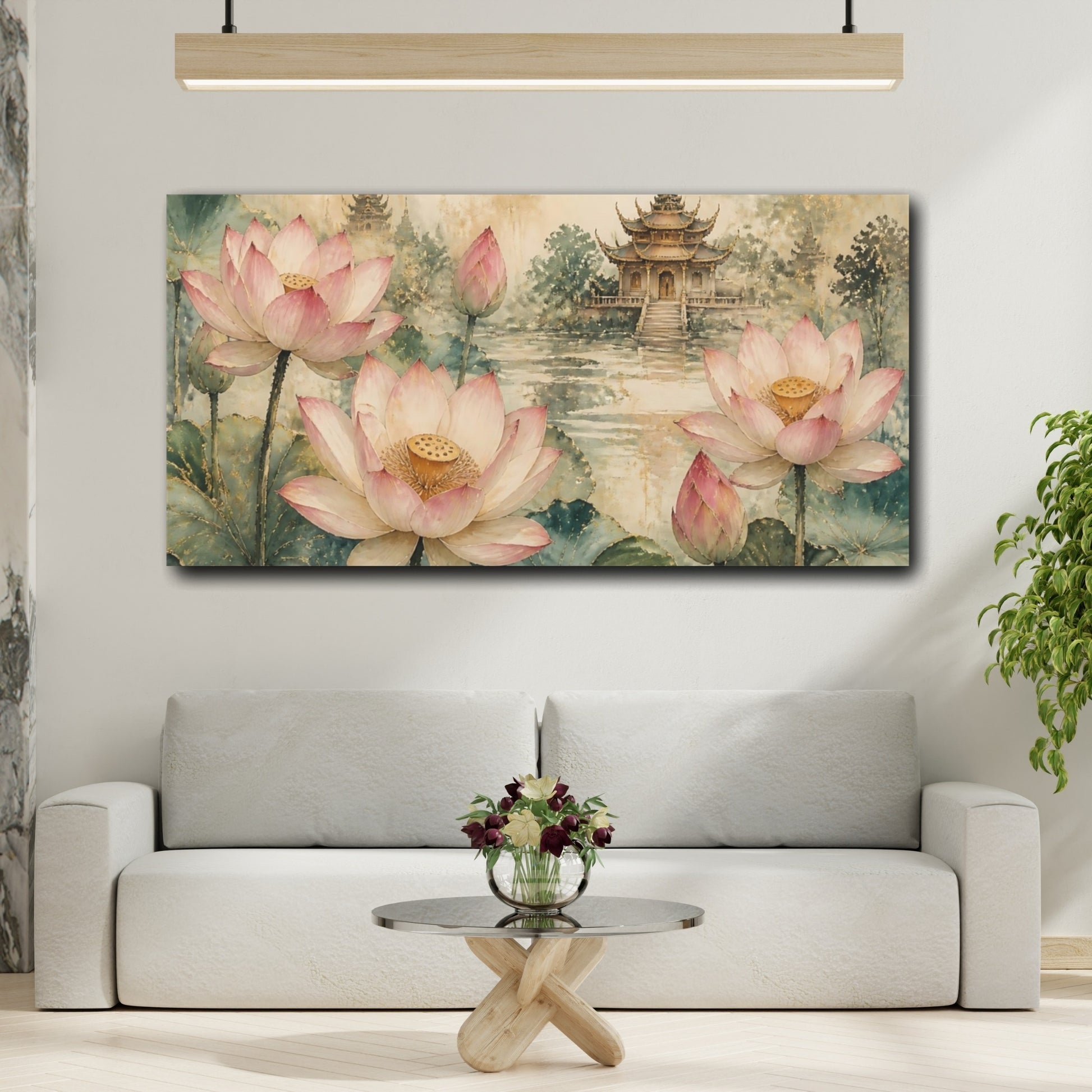 Mockup 2. Lotus Blossoms By Temple shown as canvas print