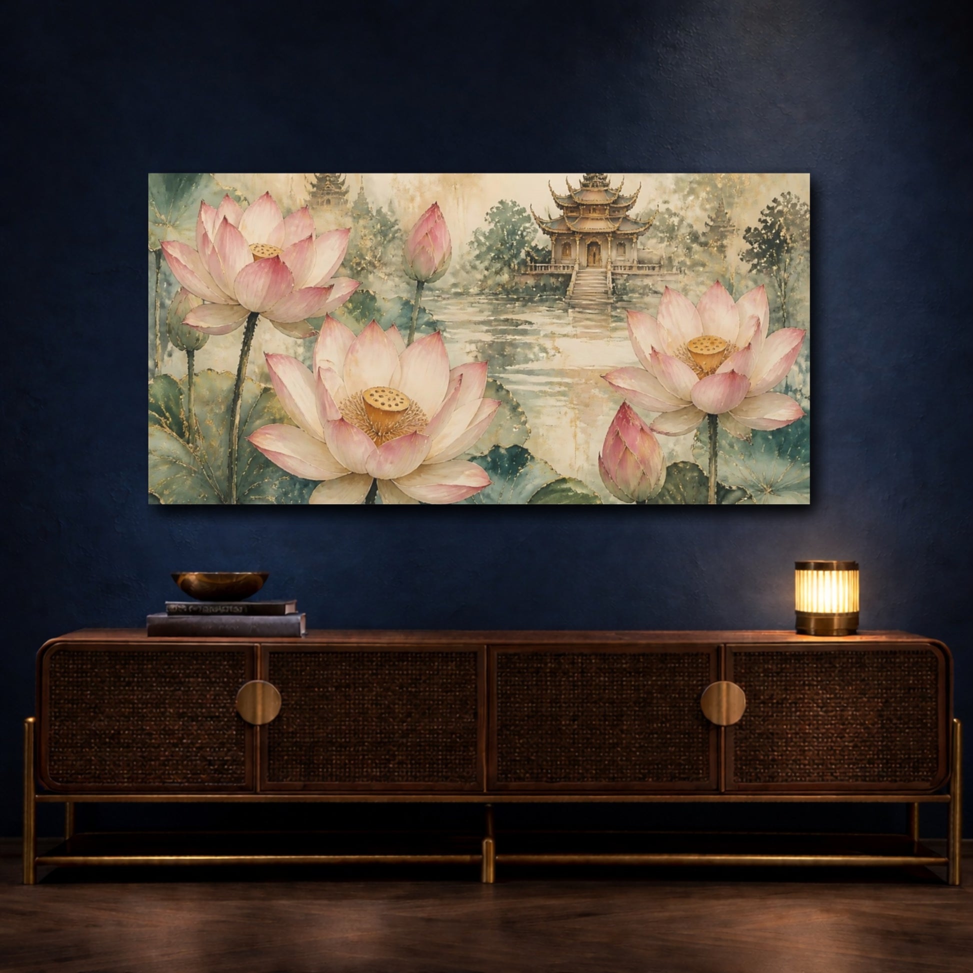 Mockup 4. Lotus Blossoms By Temple shown as canvas print