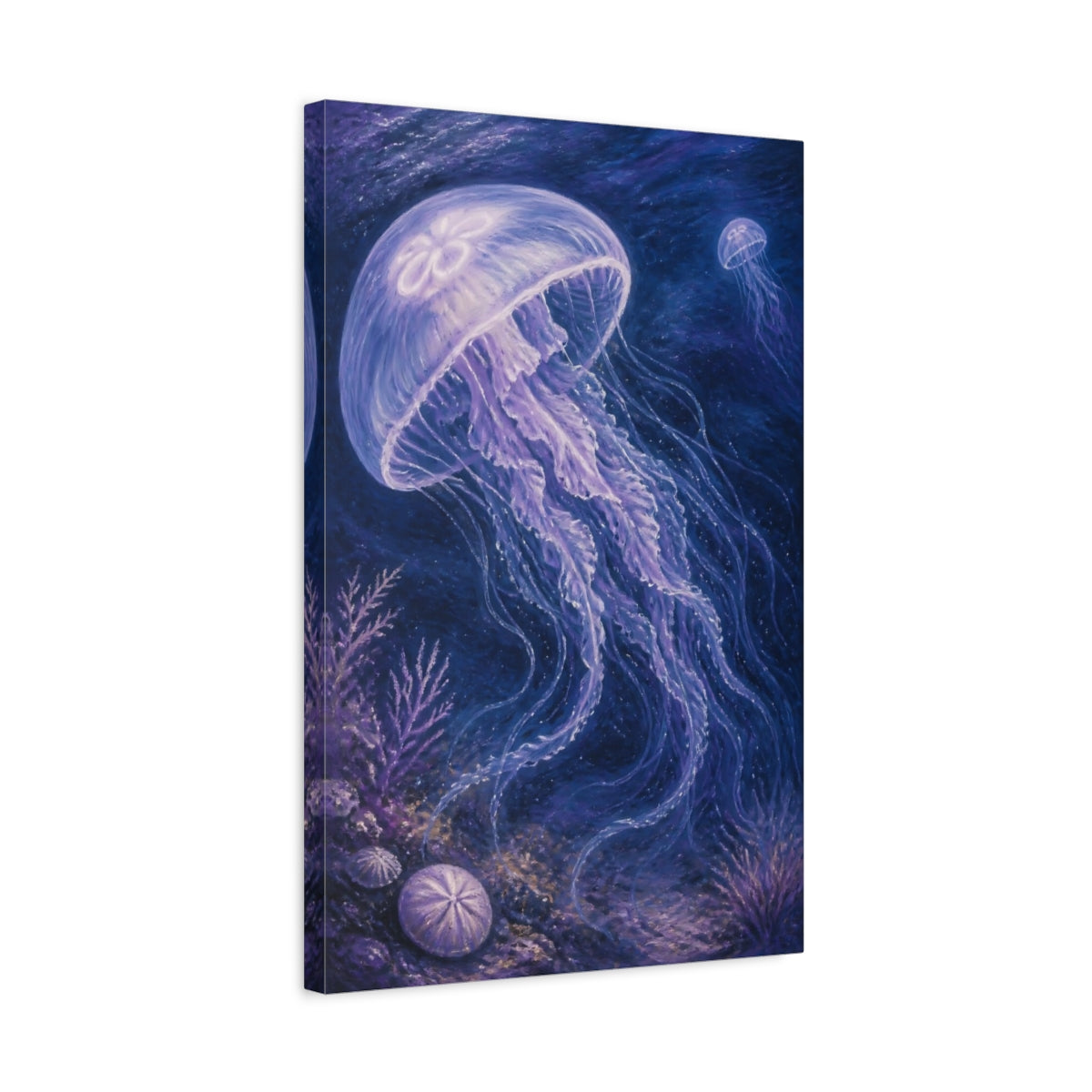 Side Mockup 3. Luminous Jellyfish Drift shown as canvas print