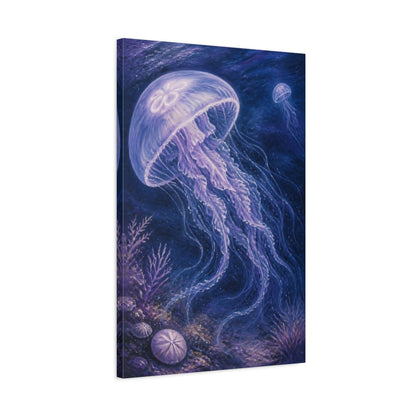 Side Mockup 2. Luminous Jellyfish Drift shown as canvas print