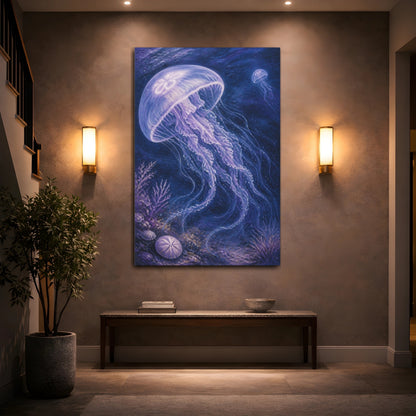 Mockup 2. Luminous Jellyfish Drift shown as canvas print