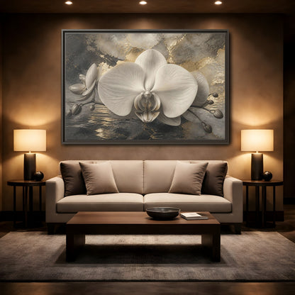 Mockup 2. Luminous Monochrome Orchid shown as framed canvas print