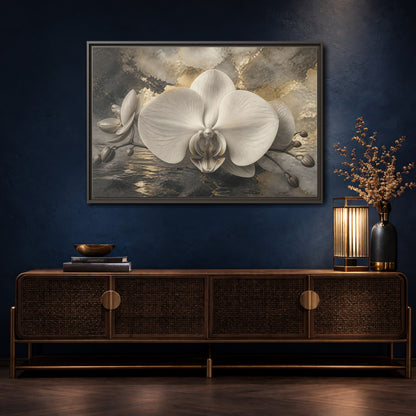 Mockup 4. Luminous Monochrome Orchid shown as framed canvas print