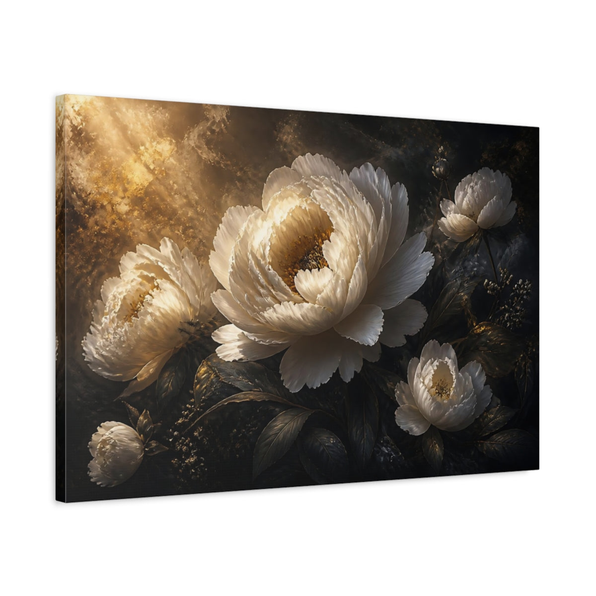 Side Mockup 2. Luminous Peony Flower shown as canvas print