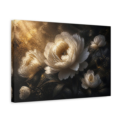Side Mockup 4. Luminous Peony Flower shown as canvas print