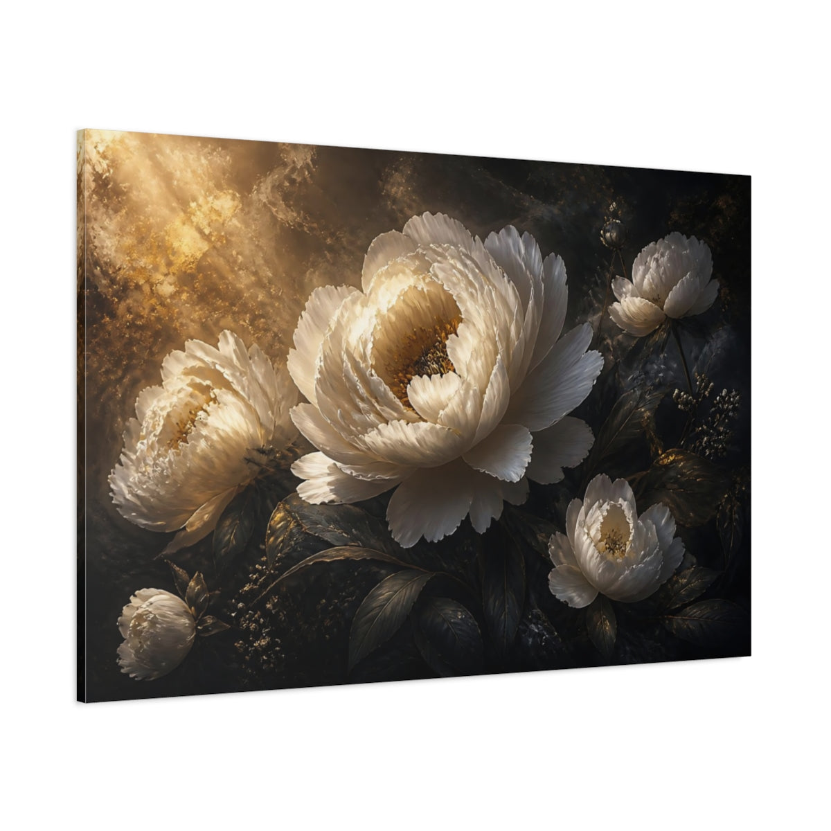 Side Mockup 1. Luminous Peony Flower shown as canvas print