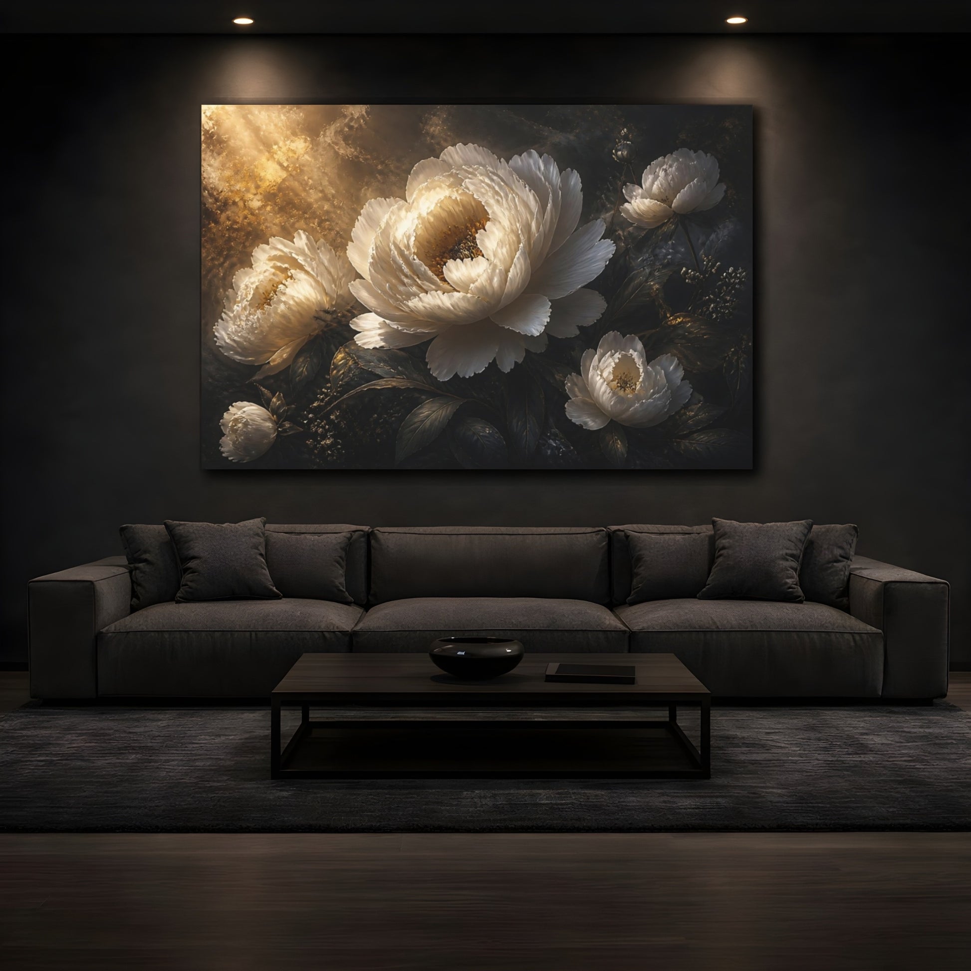 Mockup 3. Luminous Peony Flower shown as canvas print