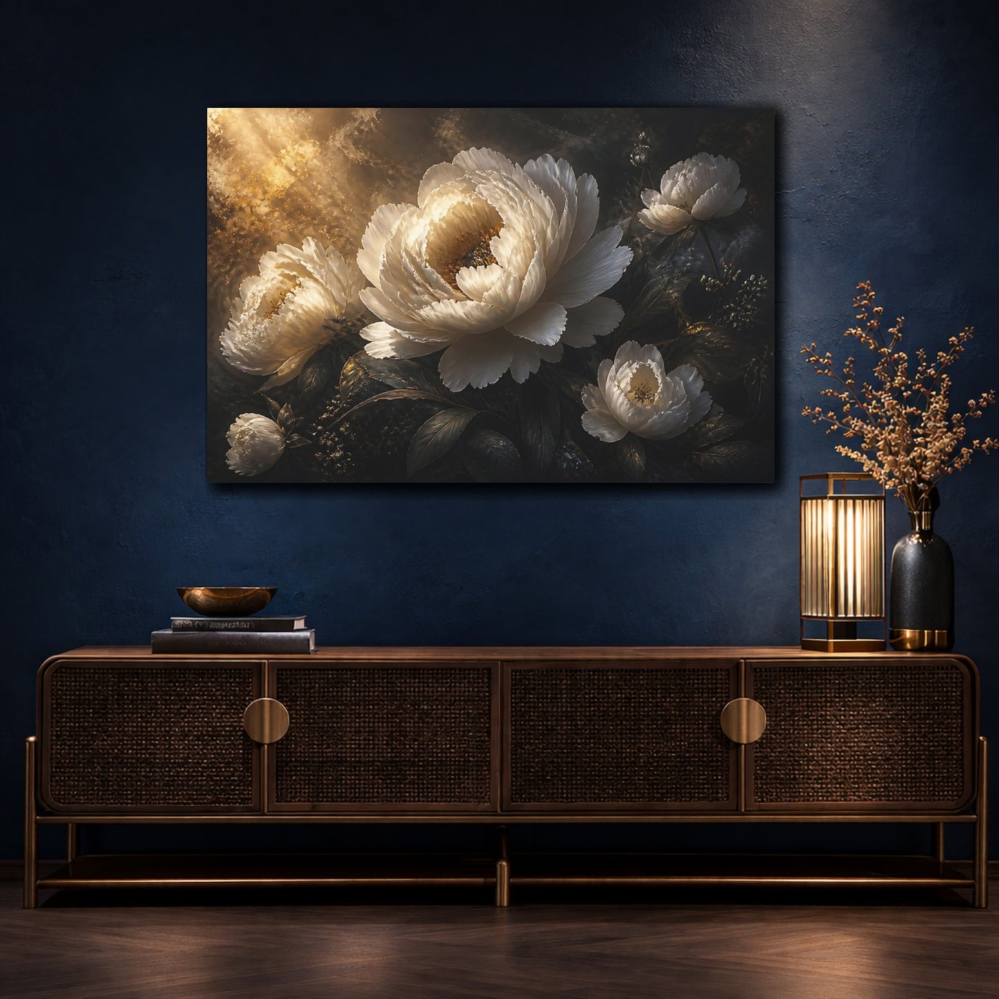 Mockup 4. Luminous Peony Flower shown as canvas print