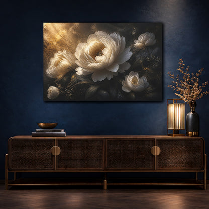 Mockup 4. Luminous Peony Flower shown as canvas print