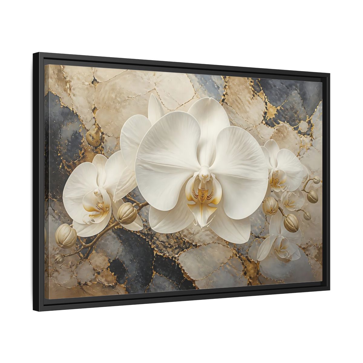 Side Mockup 14. Luminous White Orchid Bloom shown as framed canvas print