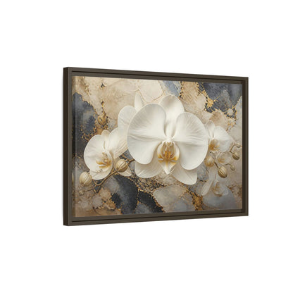 Side Mockup 2. Luminous White Orchid Bloom shown as framed canvas print