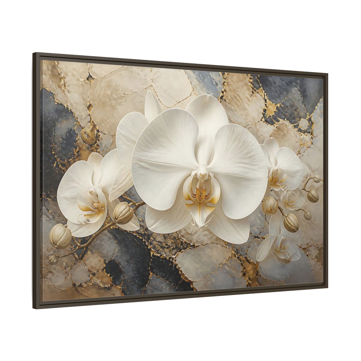 Side Mockup 8. Luminous White Orchid Bloom shown as framed canvas print