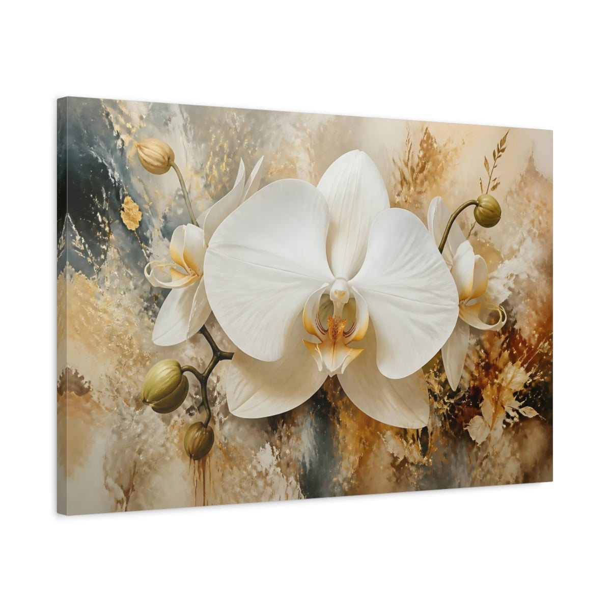 Side Mockup 2. Luminous White Orchid shown as canvas print