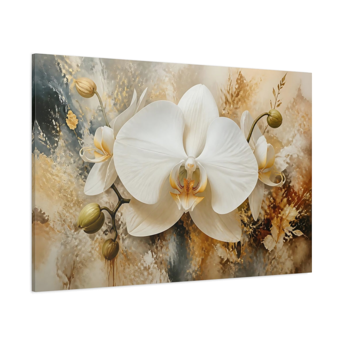 Side Mockup 1. Luminous White Orchid shown as canvas print