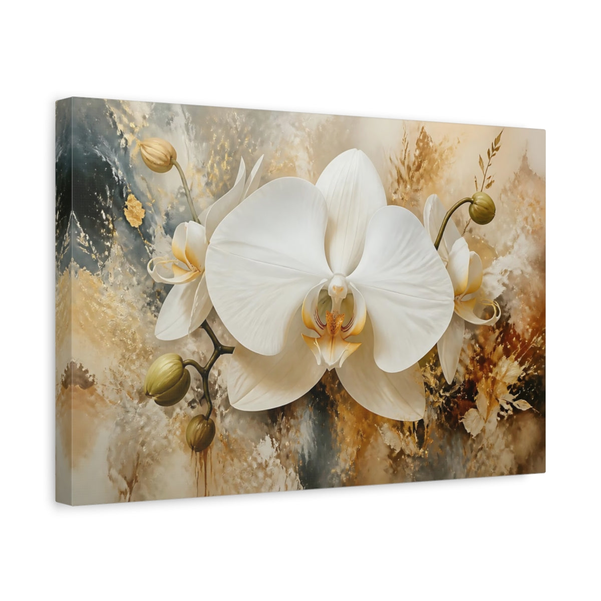 Side Mockup 4. Luminous White Orchid shown as canvas print