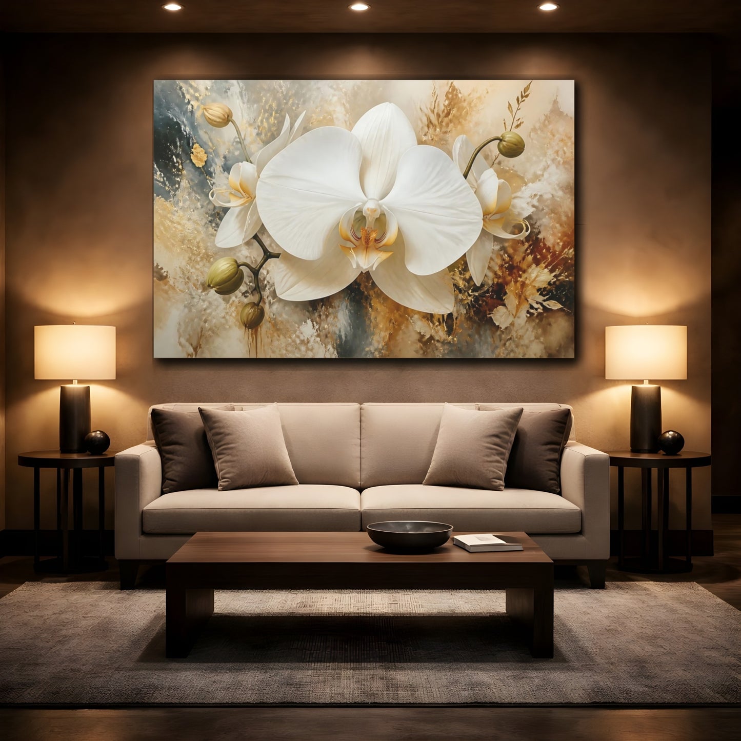 Mockup 2. Luminous White Orchid shown as canvas print