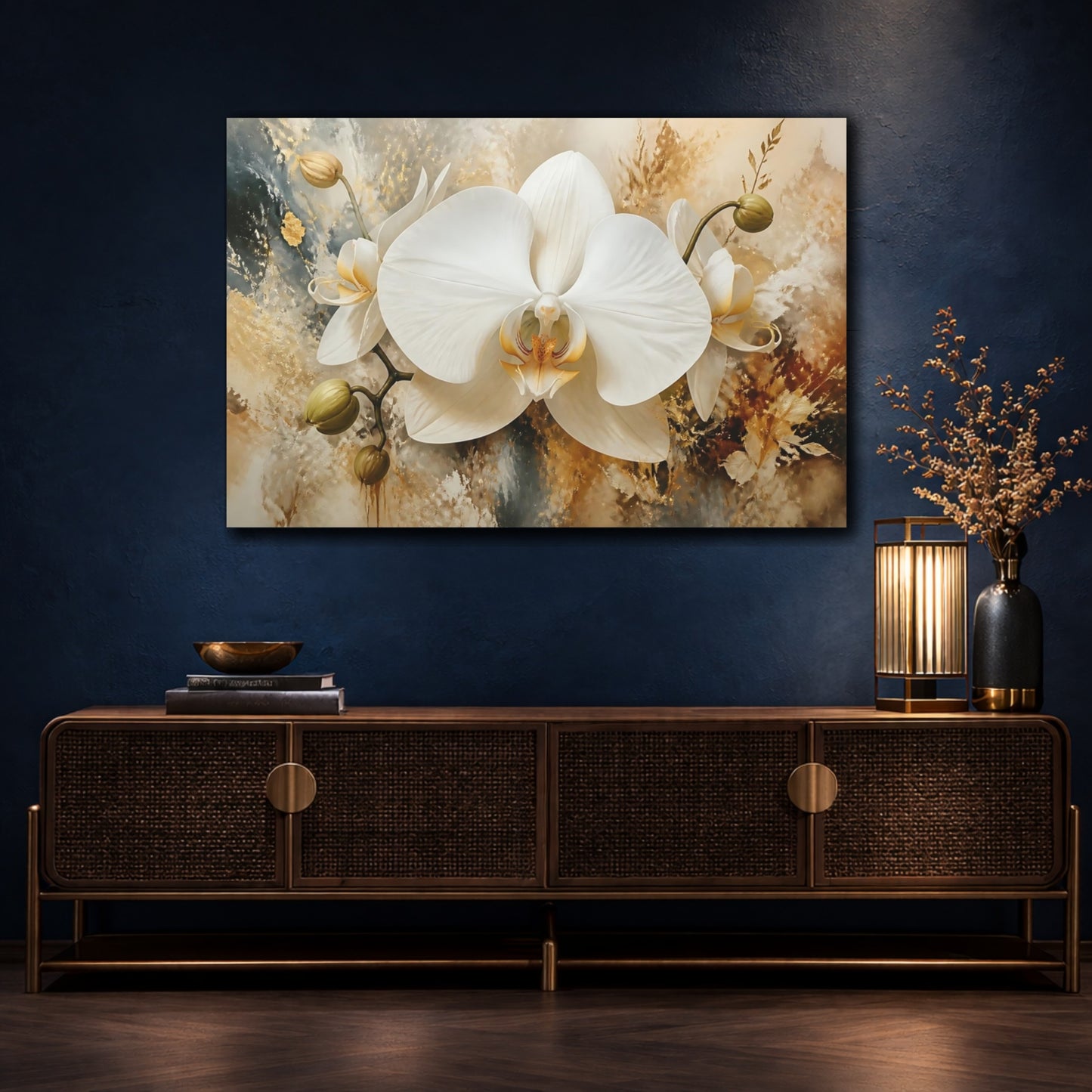 Mockup 4. Luminous White Orchid shown as canvas print