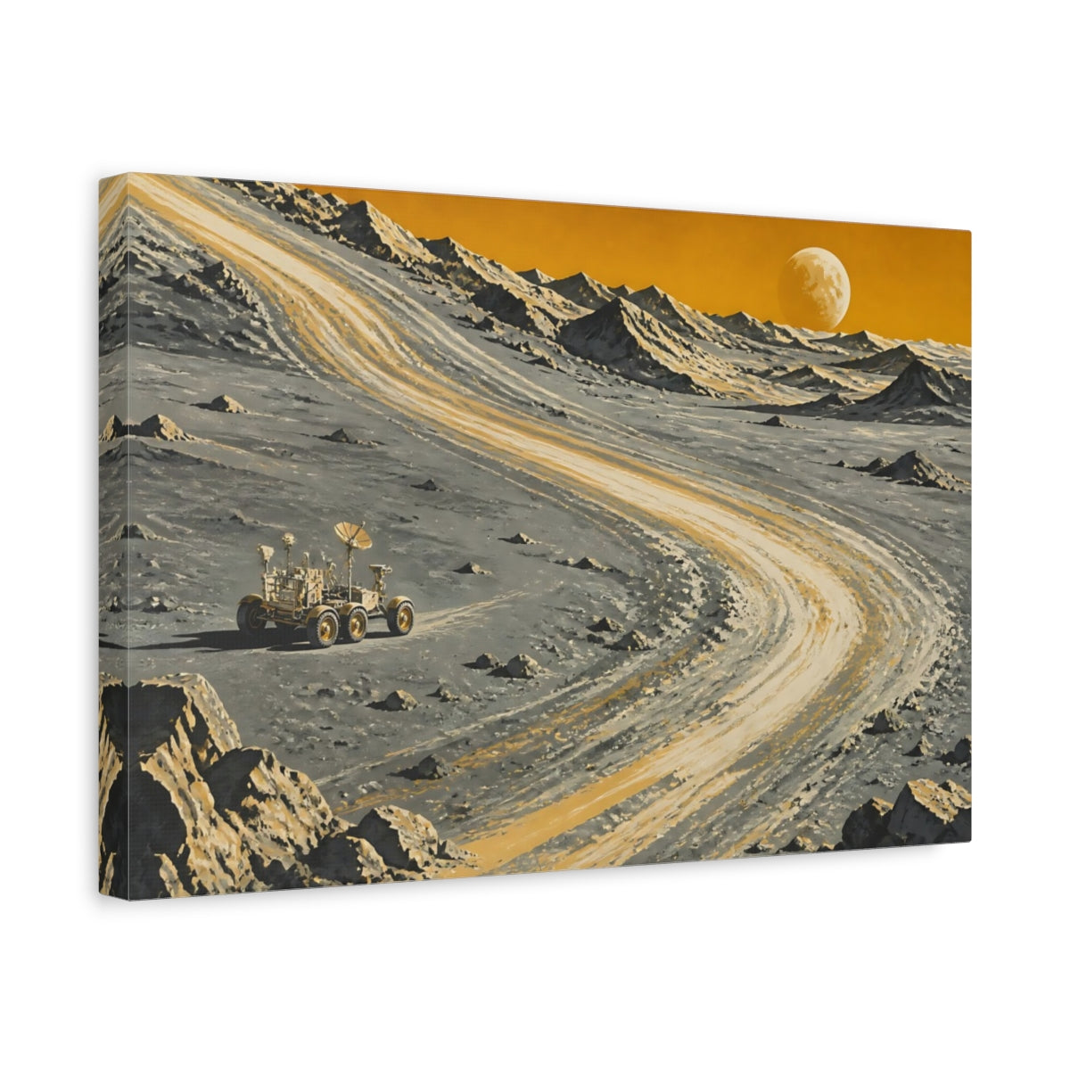 Side Mockup 4. Lunar Rover Tracks shown as canvas print