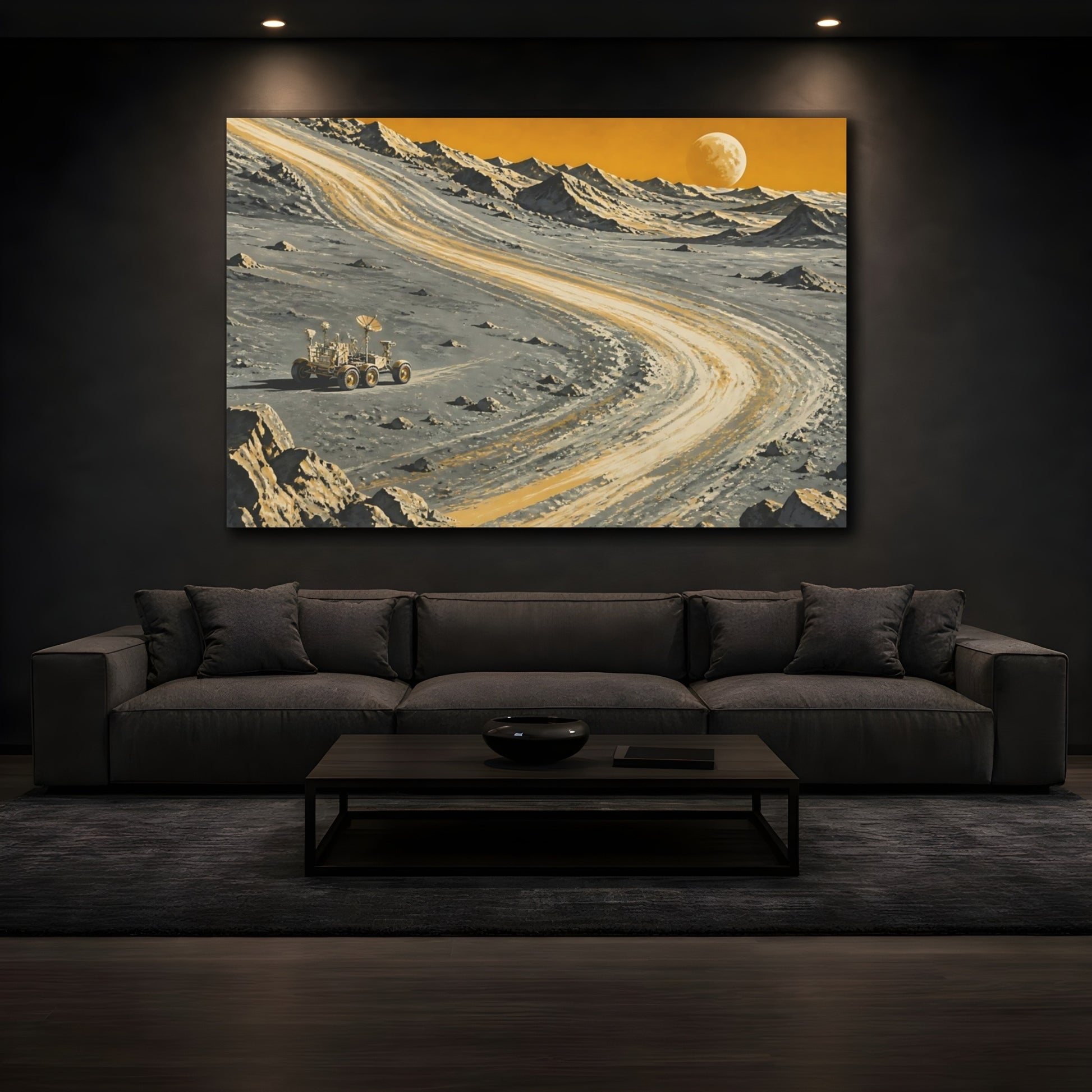 Mockup 3. Lunar Rover Tracks shown as canvas print