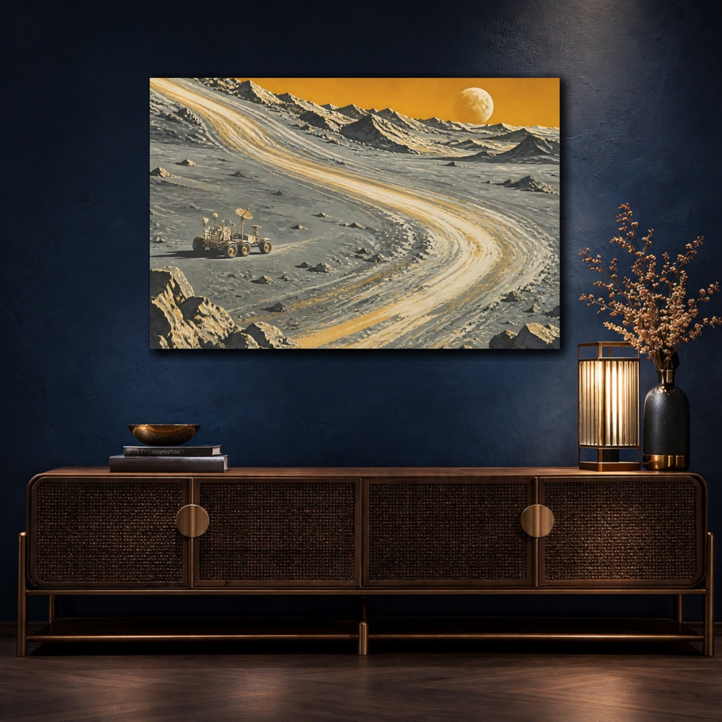 Mockup 4. Lunar Rover Tracks shown as canvas print