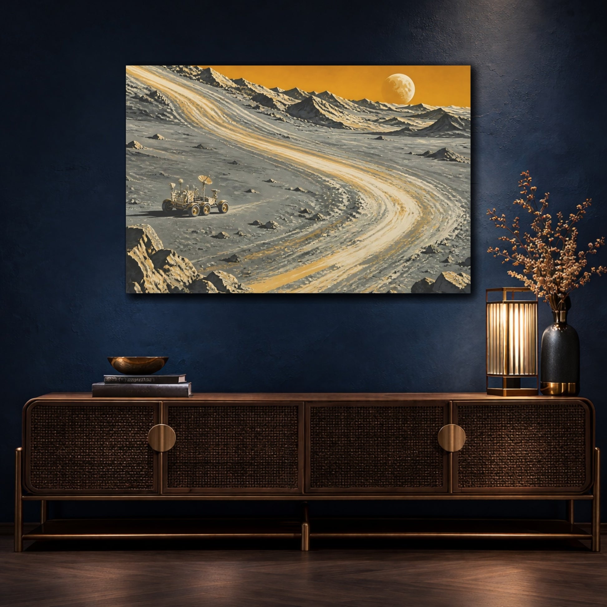 Mockup 4. Lunar Rover Tracks shown as canvas print