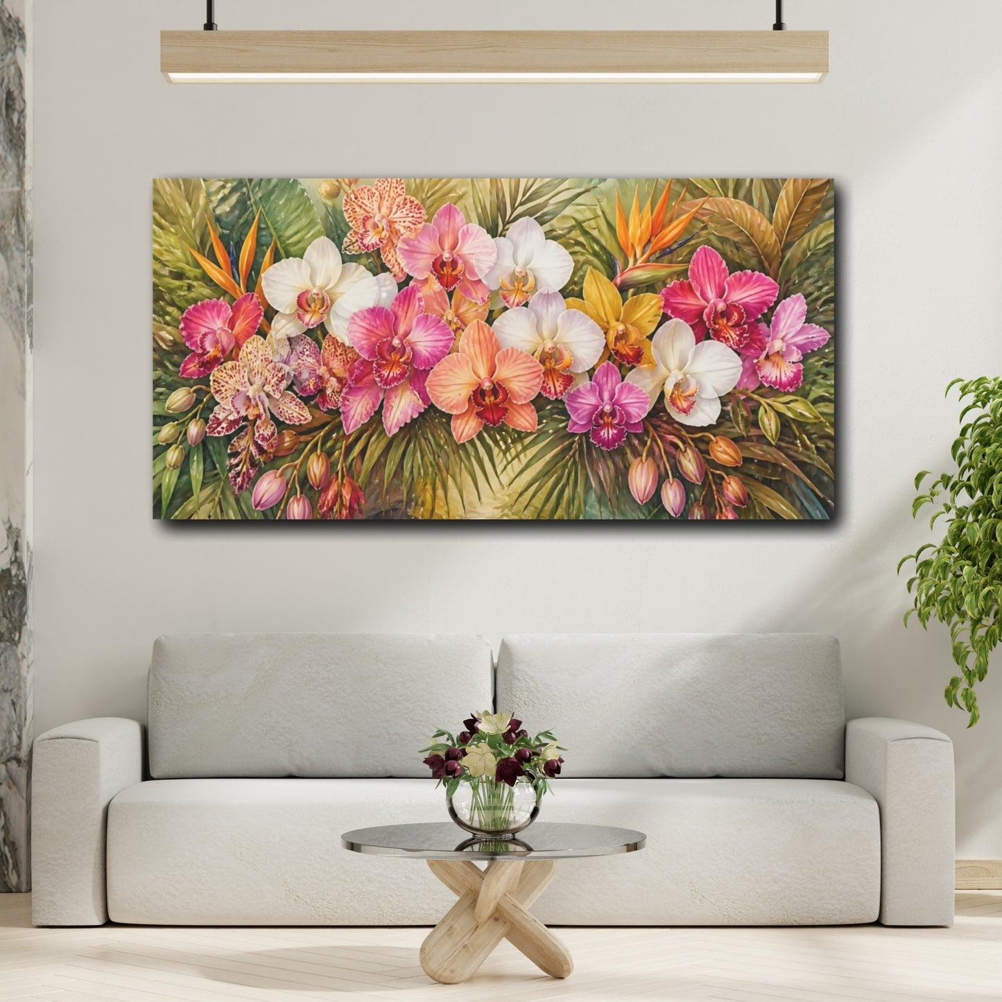 Mockup 2. Lush Tropical Orchids shown as canvas print