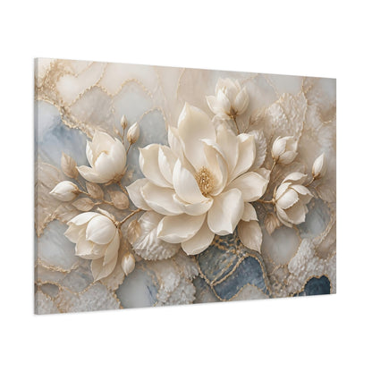 Side Mockup 1. Luxurious Cream Magnolia shown as canvas print