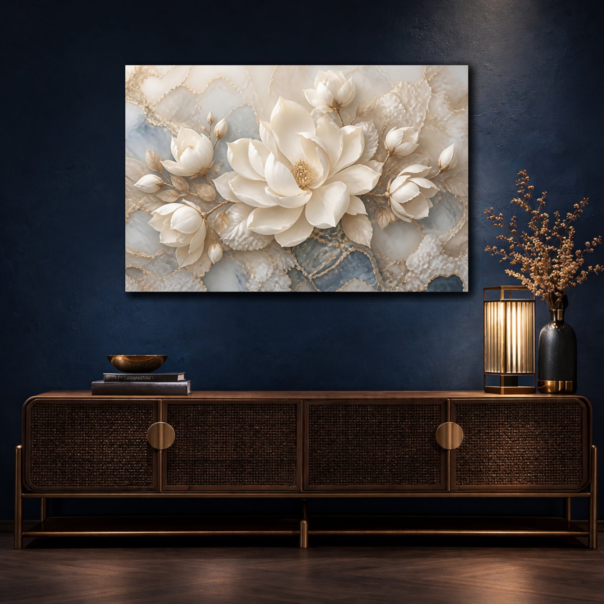 Mockup 4. Luxurious Cream Magnolia shown as canvas print