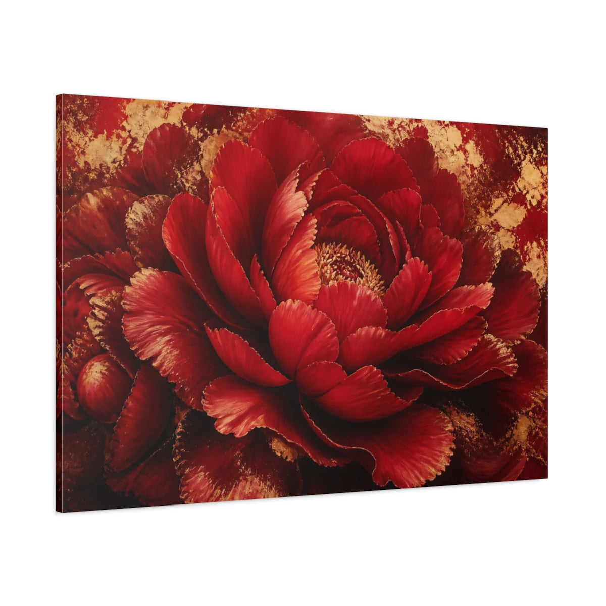 Side Mockup 1. Luxurious Red Peony shown as canvas print