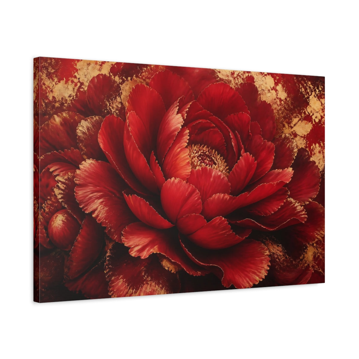 Side Mockup 2. Luxurious Red Peony shown as canvas print