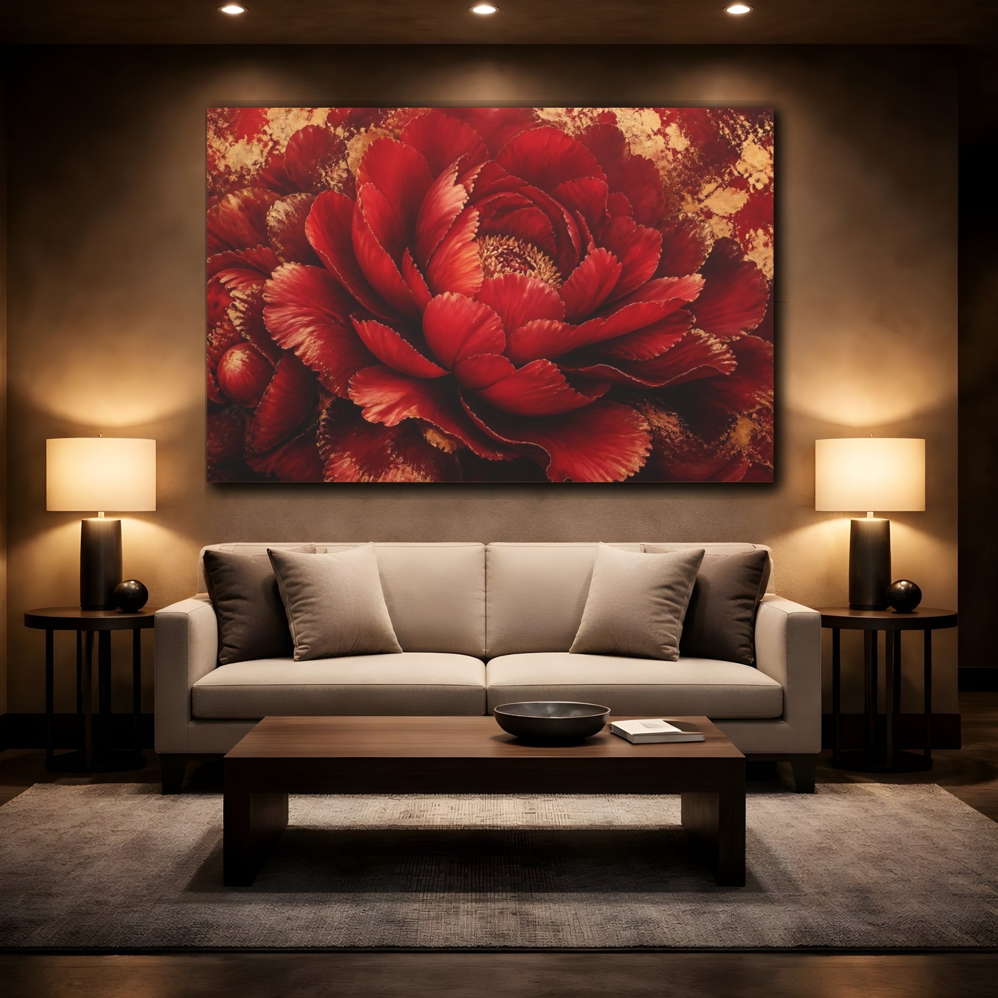 Mockup 2. Luxurious Red Peony shown as canvas print
