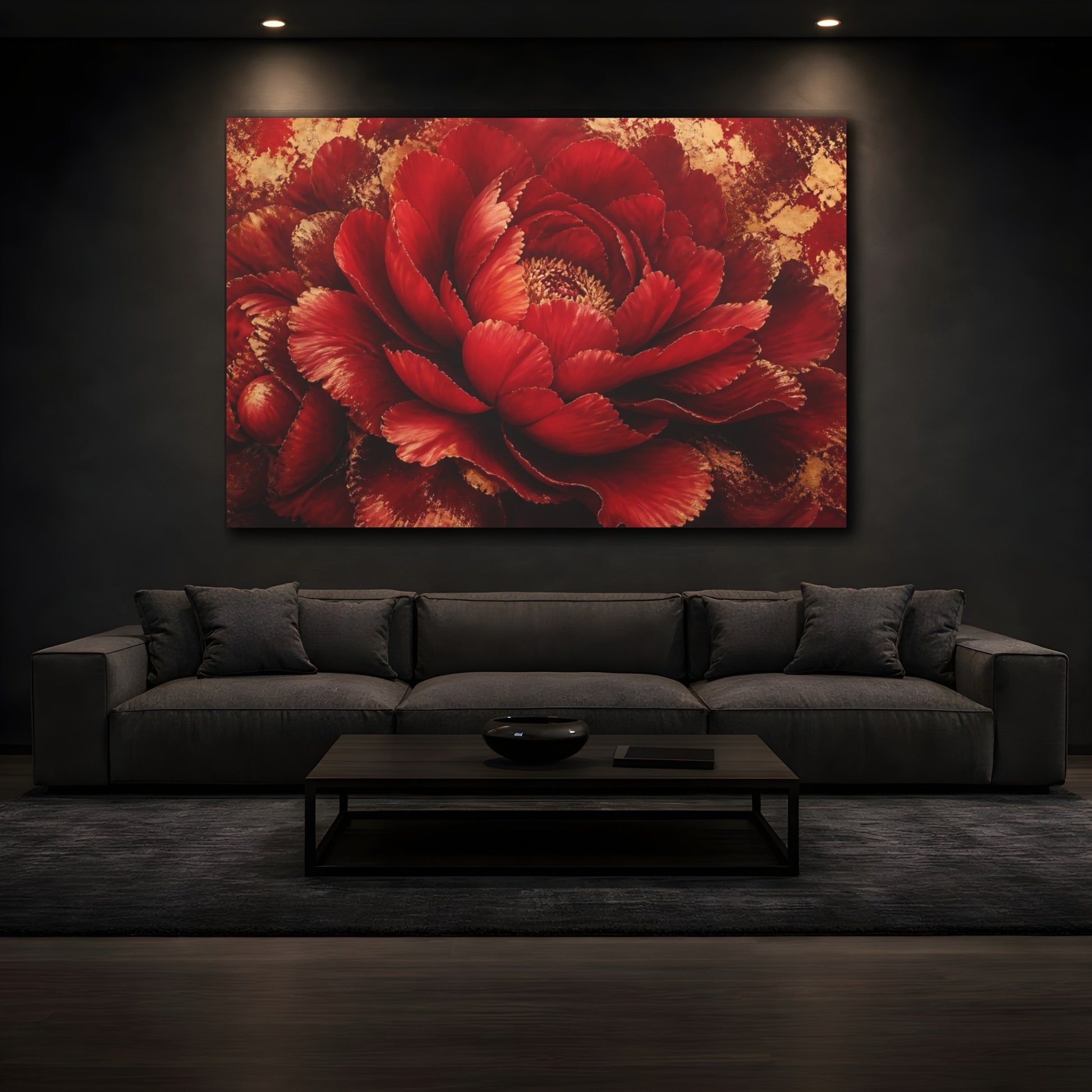 Mockup 3. Luxurious Red Peony shown as canvas print