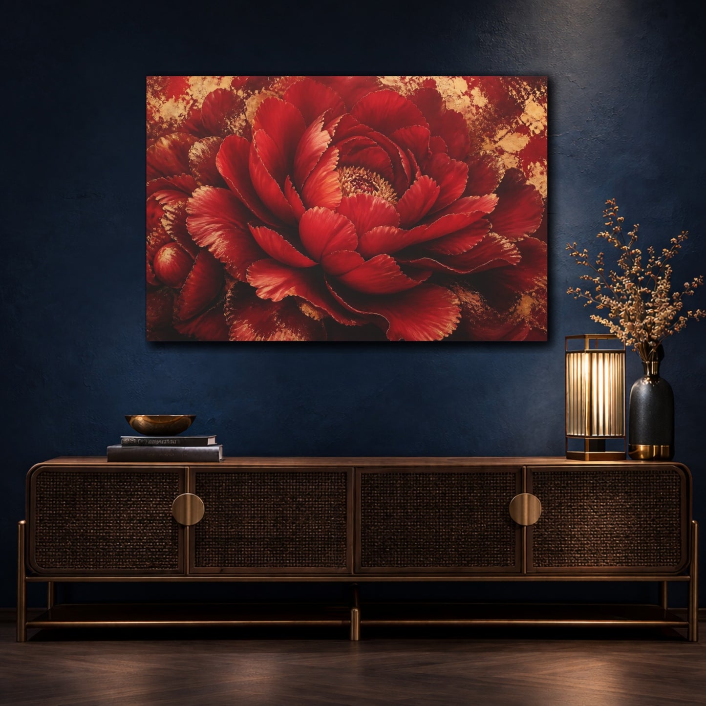 Mockup 4. Luxurious Red Peony shown as canvas print