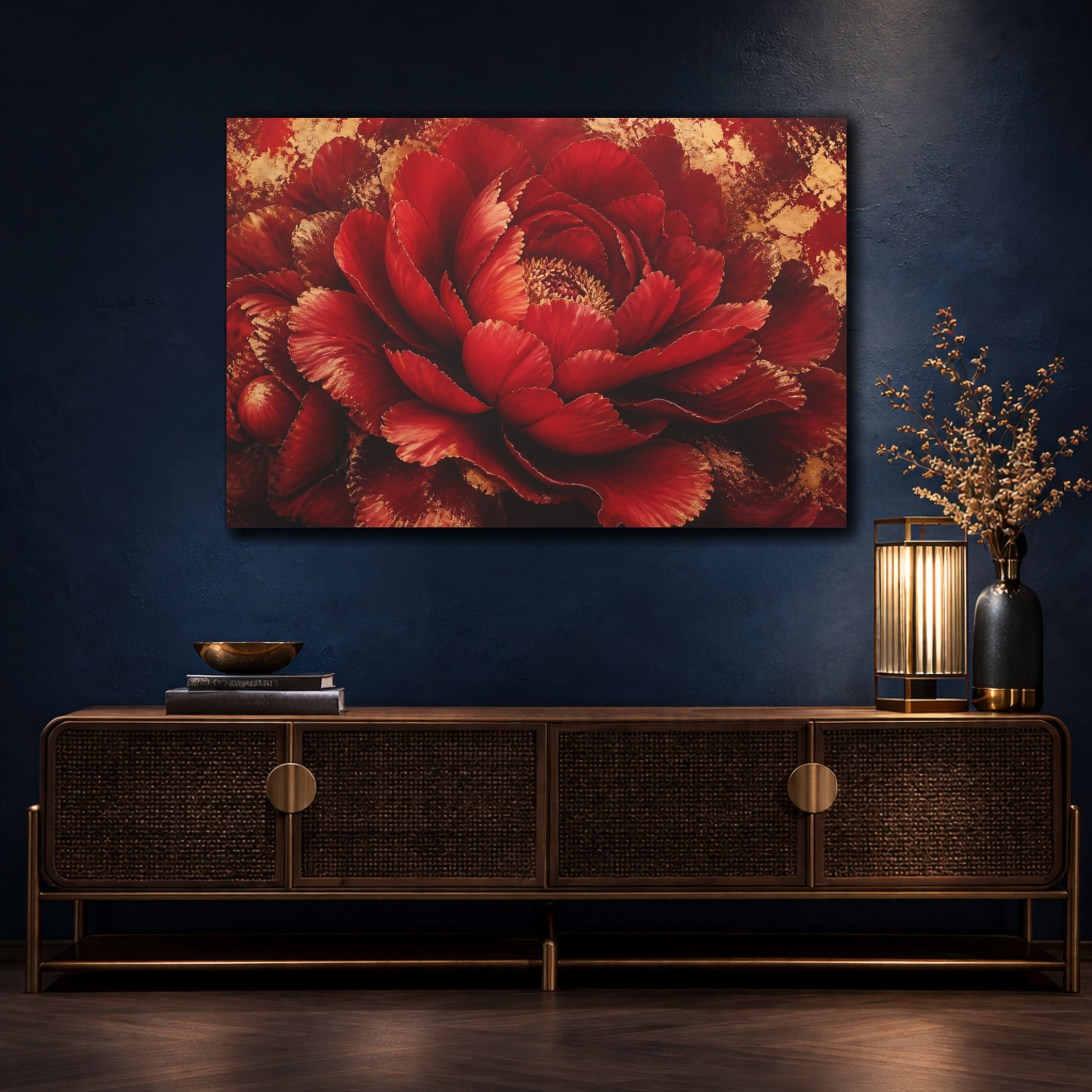 Mockup 4. Luxurious Red Peony shown as canvas print