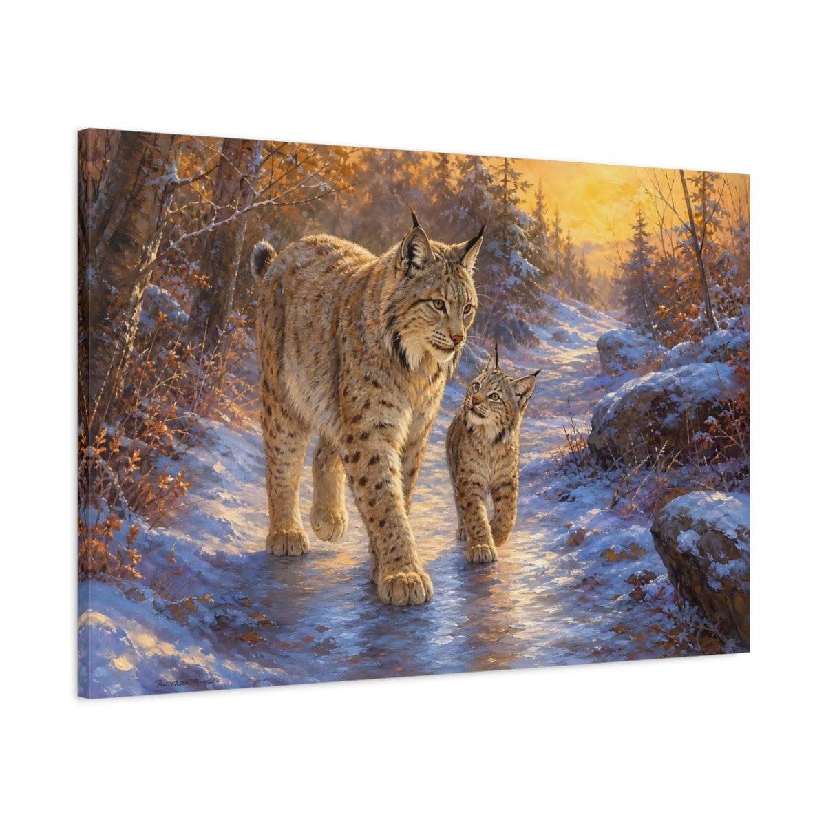 Main Mockup. Lynx At Winter Sunrise shown as canvas print