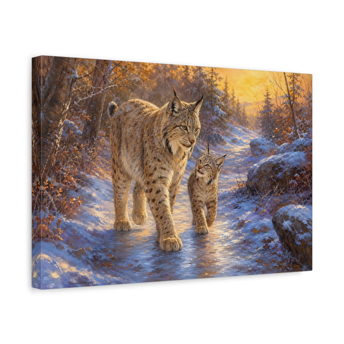 Side Mockup 4. Lynx At Winter Sunrise shown as canvas print