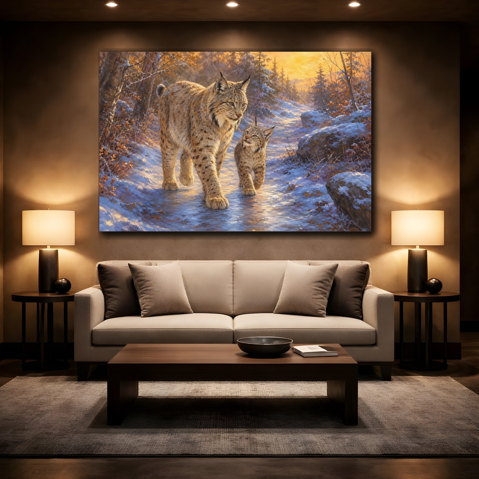 Mockup 2. Lynx At Winter Sunrise shown as canvas print