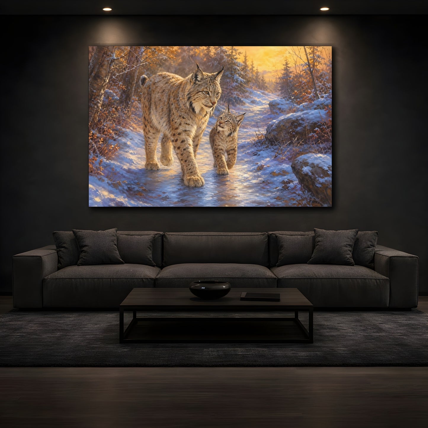 Mockup 3. Lynx At Winter Sunrise shown as canvas print
