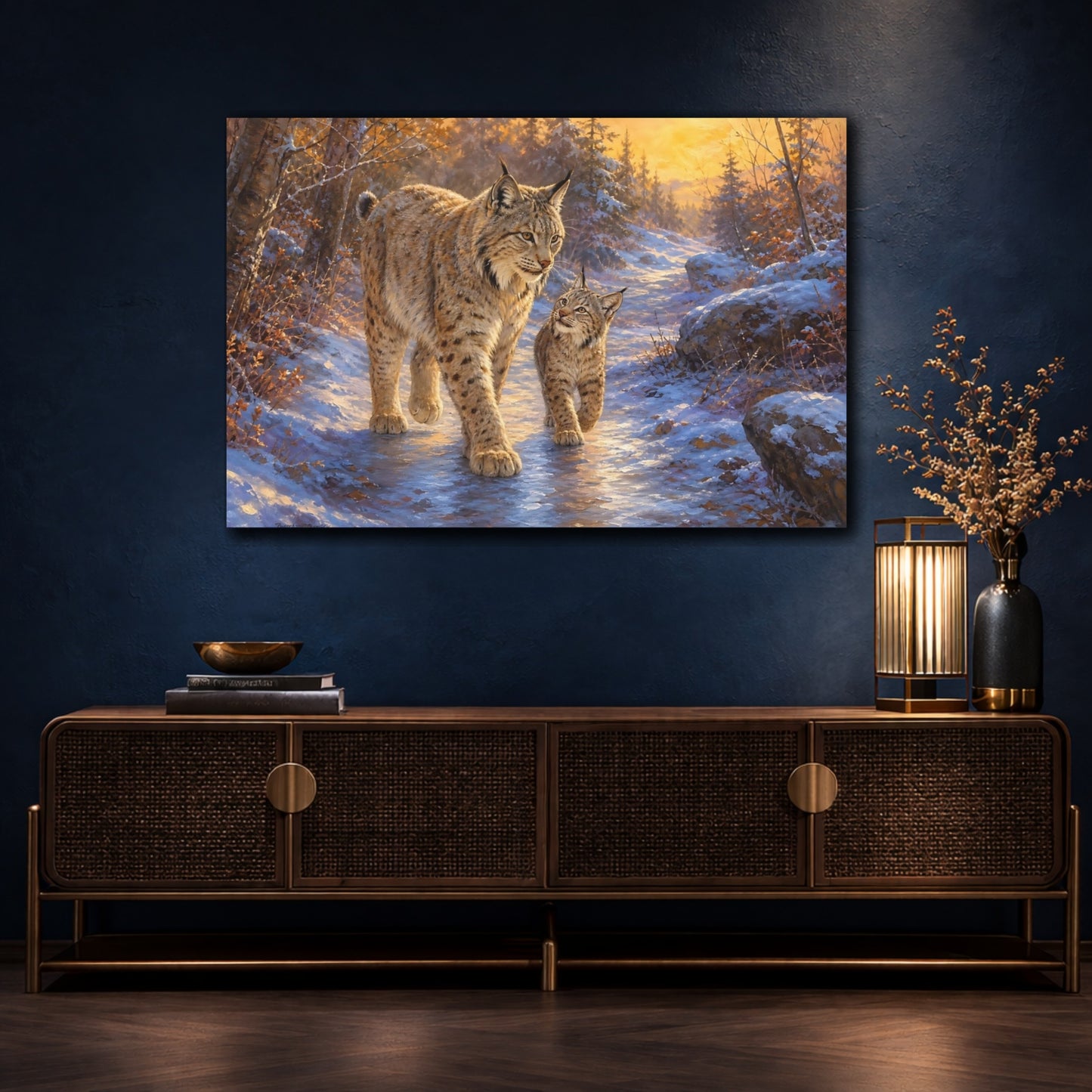 Mockup 4. Lynx At Winter Sunrise shown as canvas print