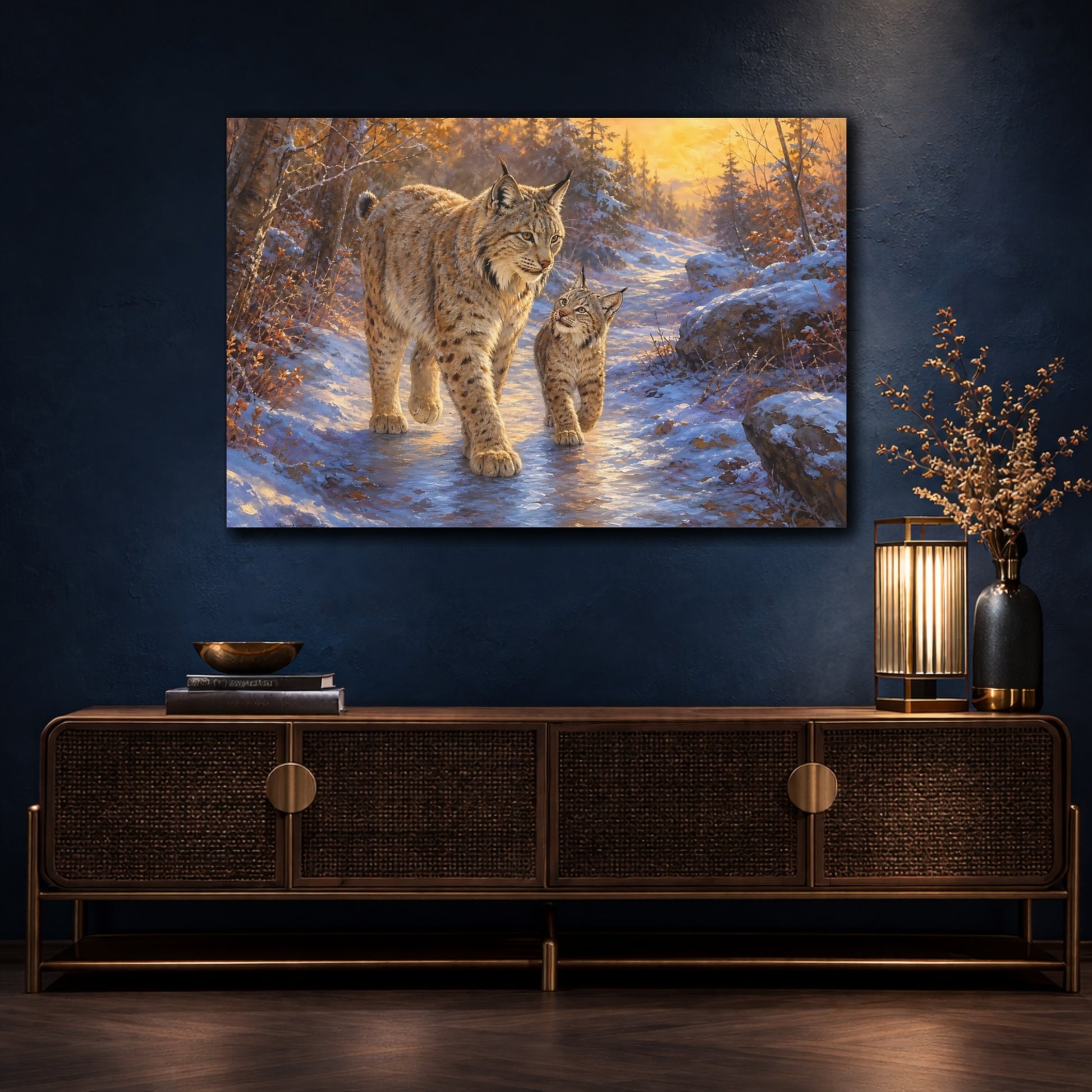 Mockup 4. Lynx At Winter Sunrise shown as canvas print