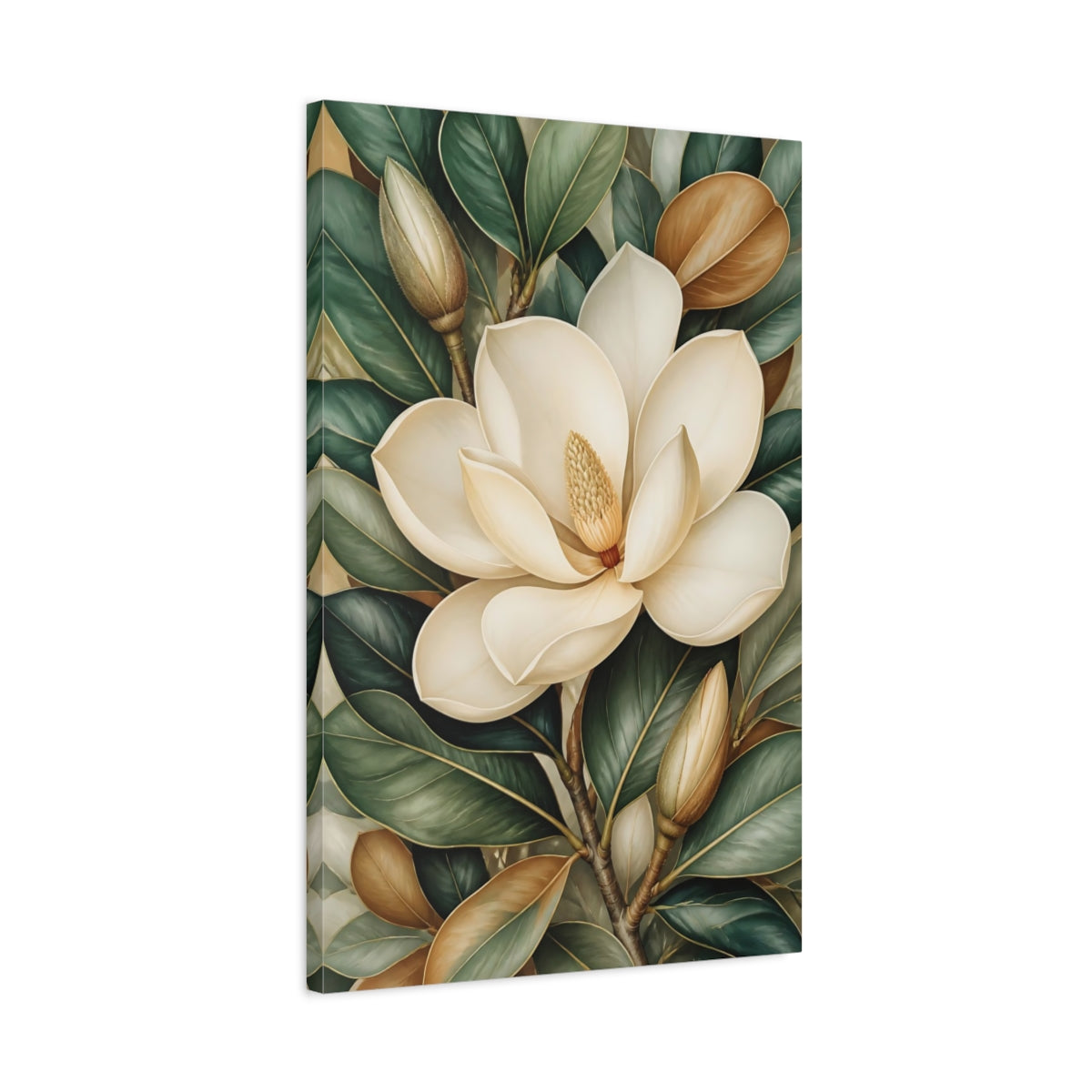 Side Mockup 2. Magnolia Floral Bloom shown as canvas print