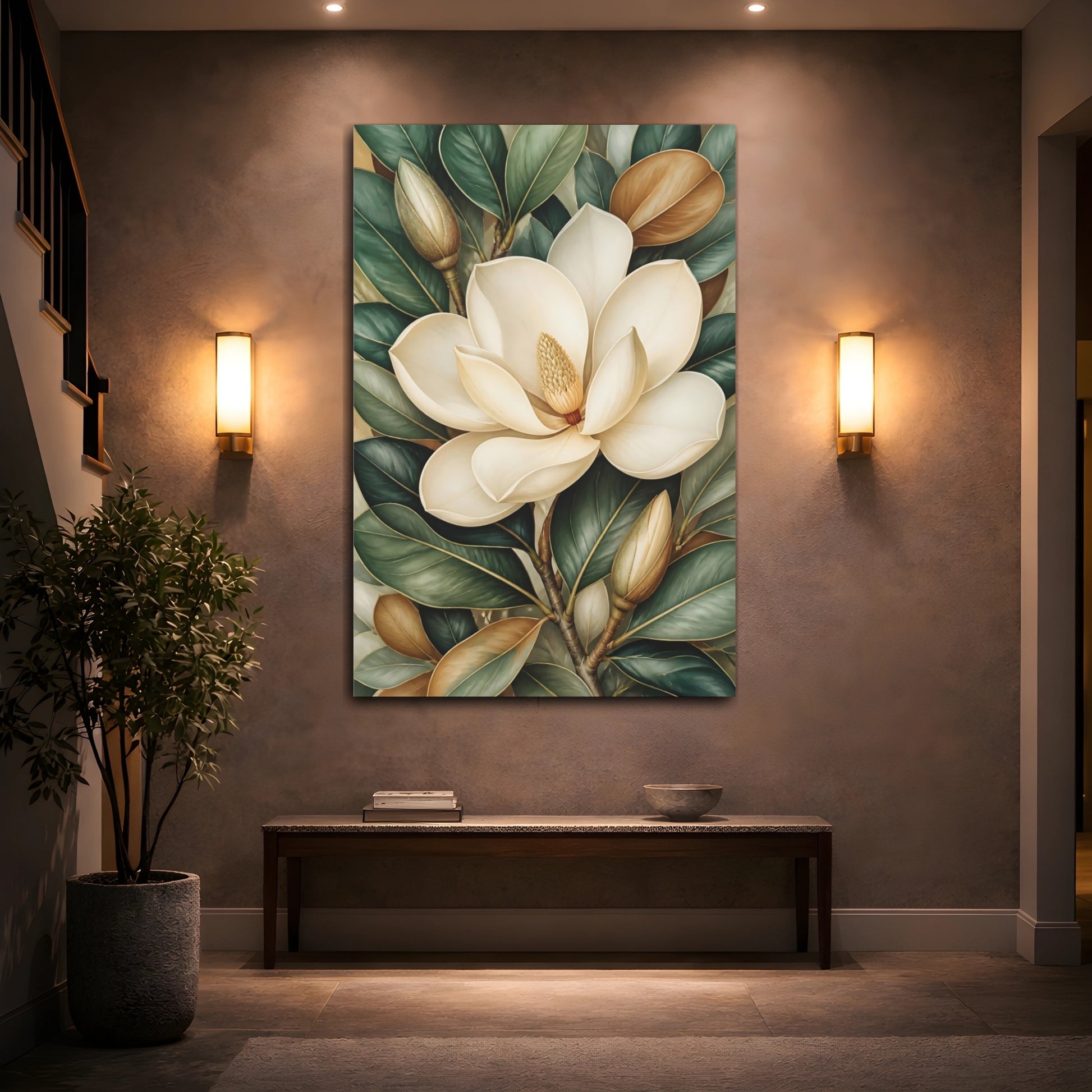 Mockup 2. Magnolia Floral Bloom shown as canvas print