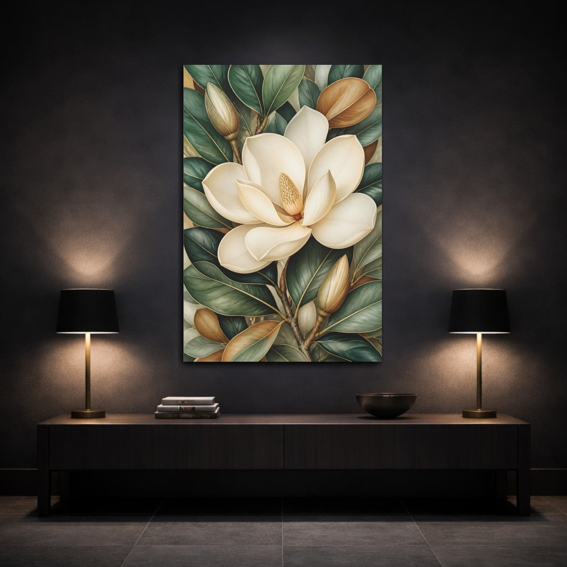 Mockup 3. Magnolia Floral Bloom shown as canvas print