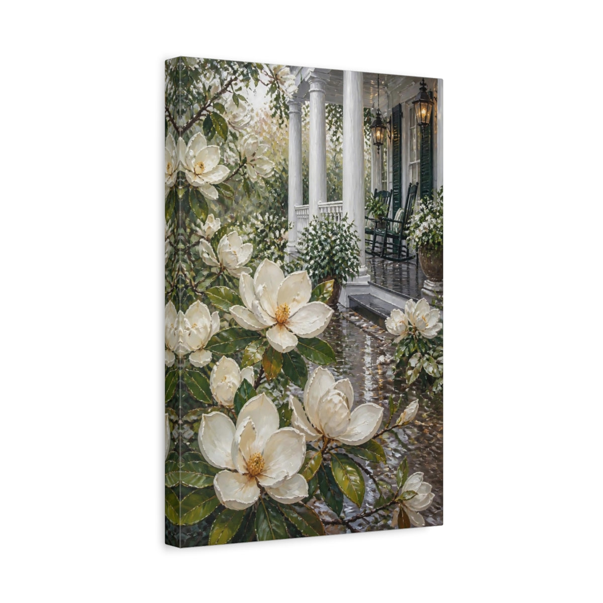 Side Mockup 4. Magnolia Porch Retreat shown as canvas print