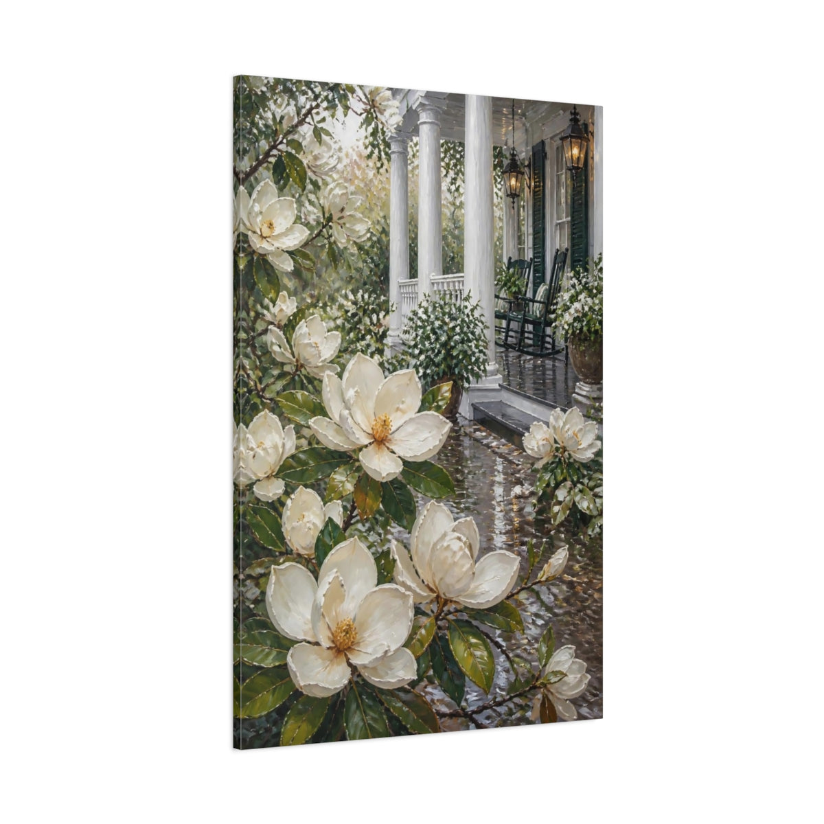 Side Mockup 1. Magnolia Porch Retreat shown as canvas print